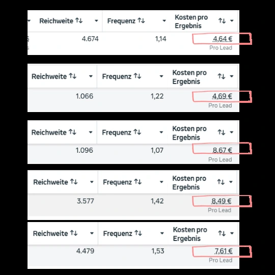 Lead-Kosten aus Meta-Kampagnen mit selbst gebautem Tool: 4,64 € bis 8,67 € pro Lead